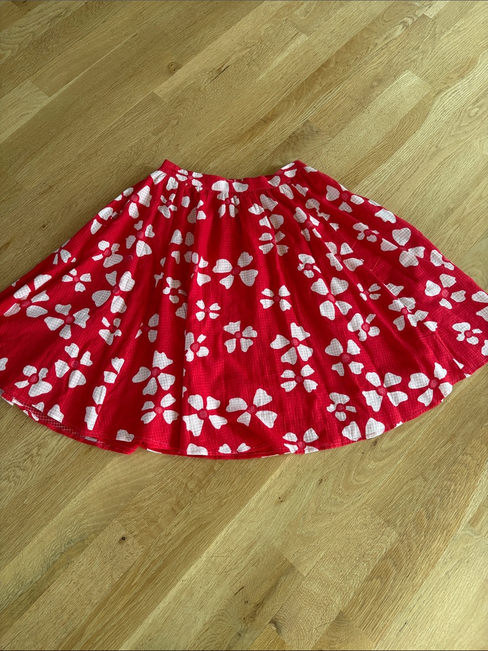 Free People Red Circle Skirt with White Floral Print nwot